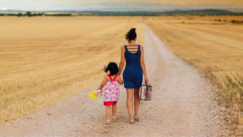 mother walking with her daughter